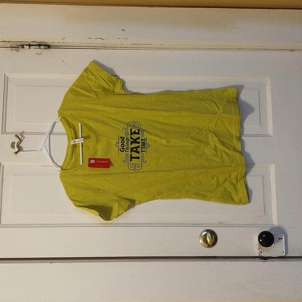 alphabet brand New Tee shirt Yellow size XXL 100% cotton "Good Things Take Time"